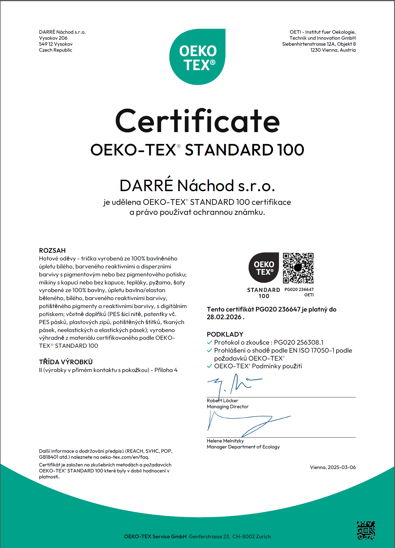 Oeko tex oděvy